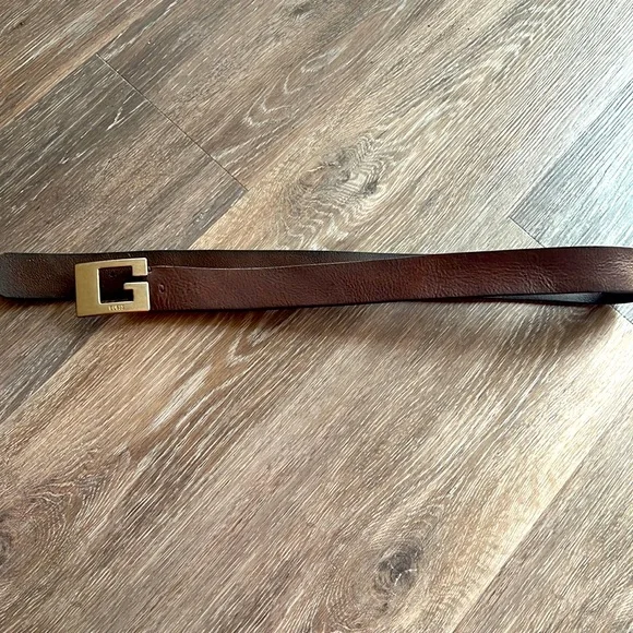 Guess Tan Leather Belt with Silver Buckle GUESS Belt Natural Brown Leather Braid Accent “WS” USA  main image 4